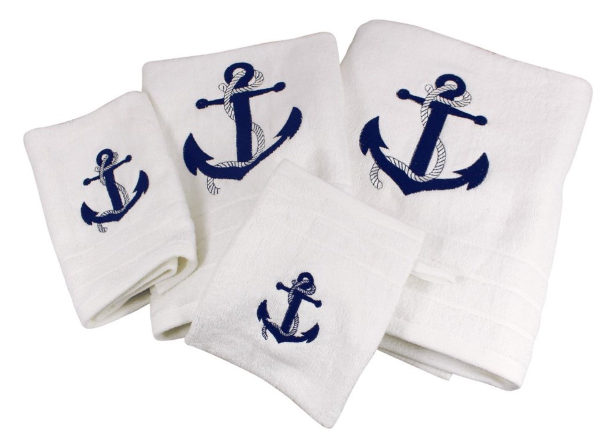 Uterák námornícky biely s kotvou 50 x 100 cm biely